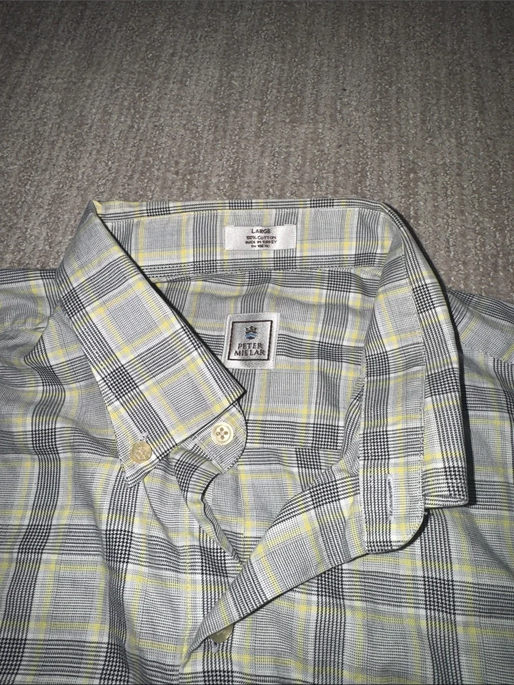 Peter Millar Men’s Button Down Shirt Size L White Yellow Long Sleeve Cotton Top - Picture 8 of 9
